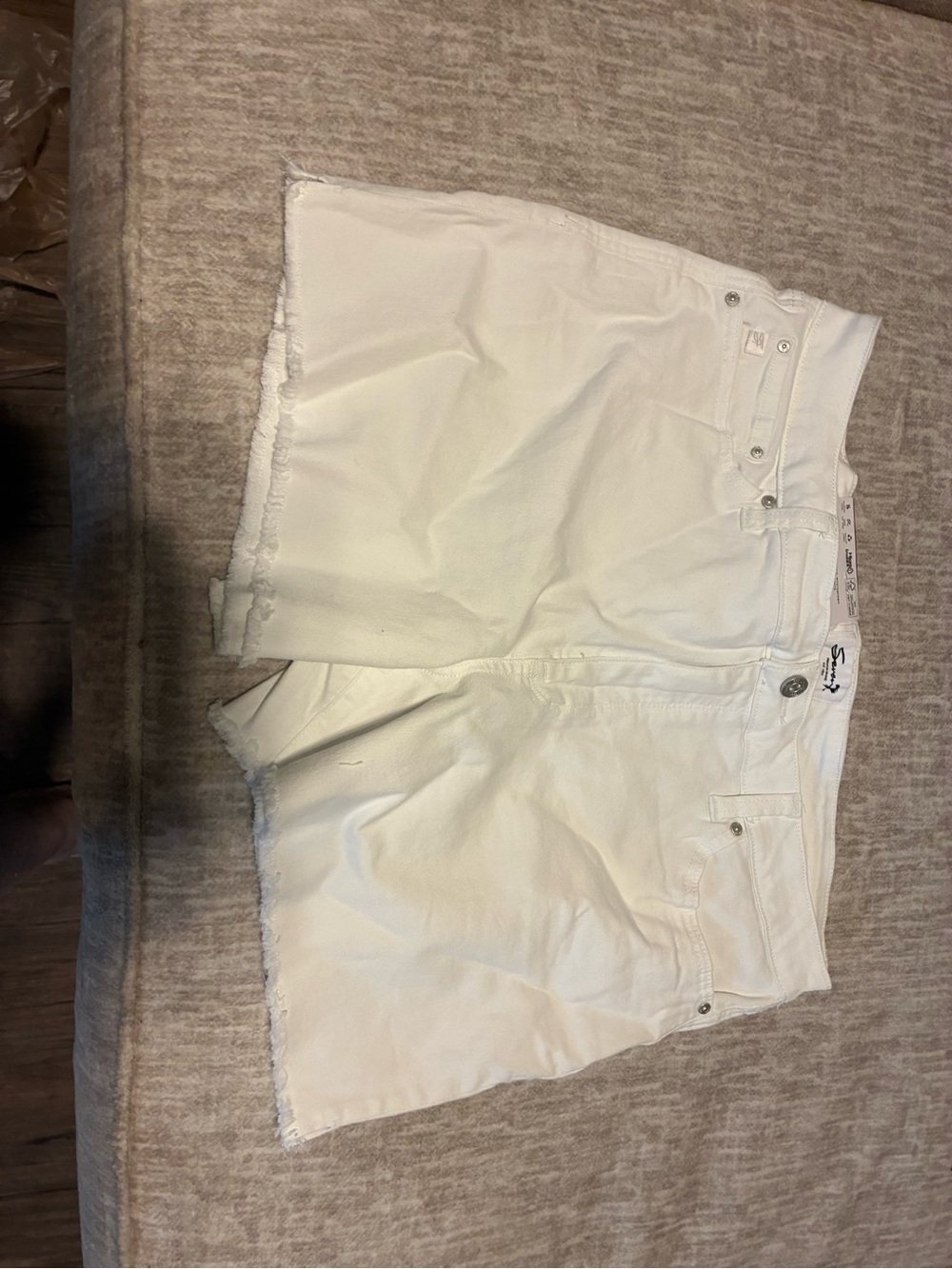 Seven7 White Denim Frayed Hem Shorts